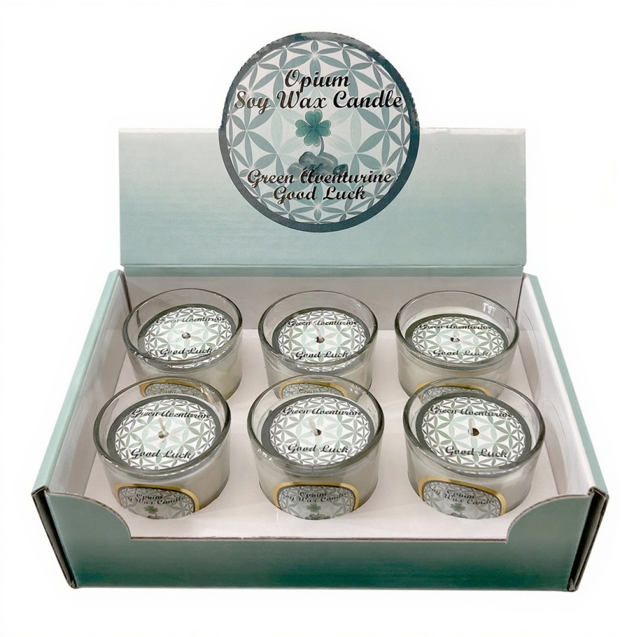 Opium Glass Votive Soy Wax Candle with Green Aventurine