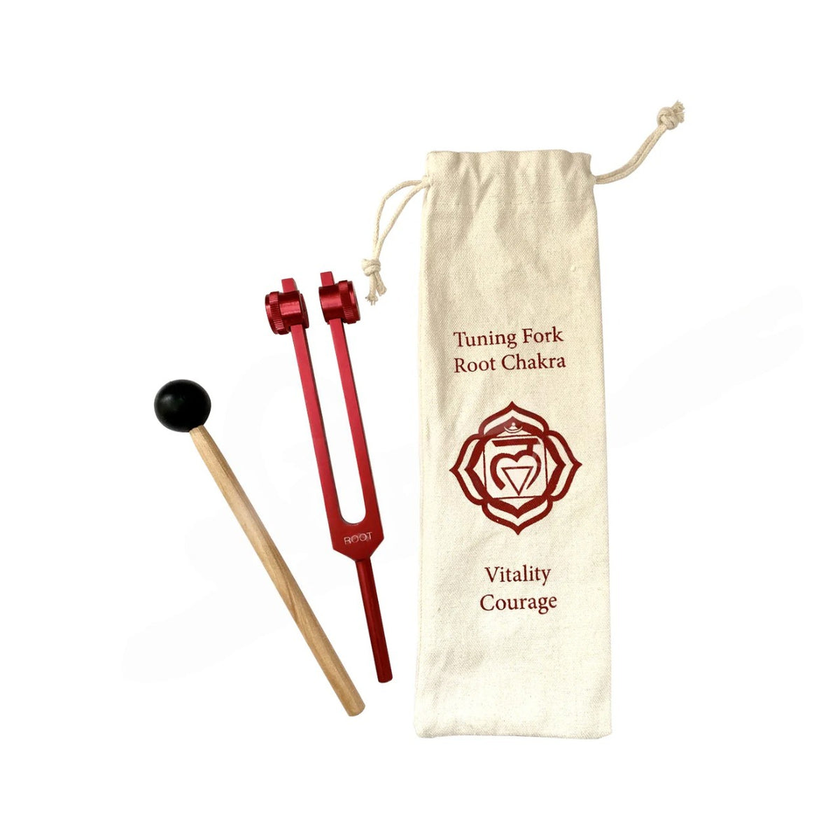 Red Root Chakra Tuning Fork with Stick & Bag - 8.0 inches