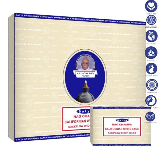 Satya Nag Champa Californian White Sage Dhoop Backflow Cones (10 Cones)