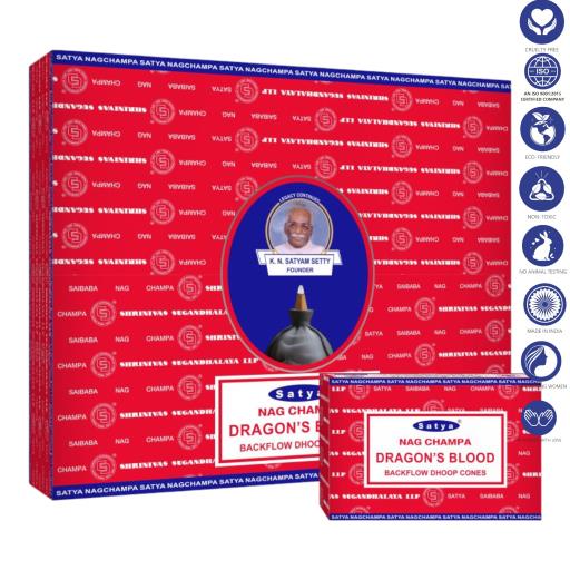 Satya Nag Champa Dragon's Blood Dhoop Backflow Cones (10 Cones)
