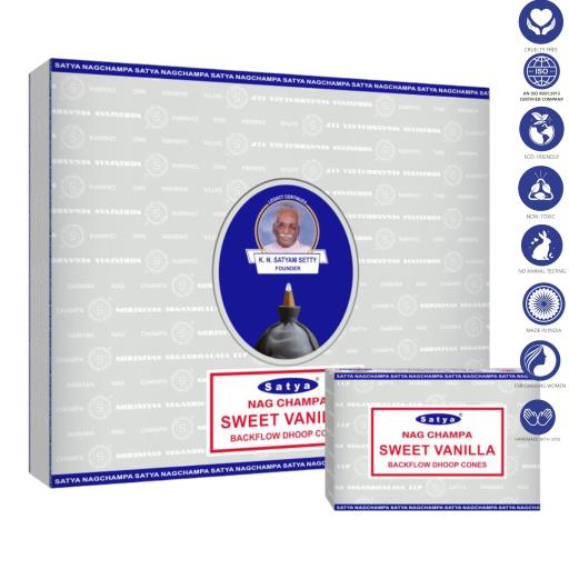 Satya Nag Champa Sweet Vanilla Dhoop Backflow Cones (10 Cones)