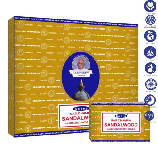 Satya Sandalwood Dhoop Backflow Cones (10 Cones)