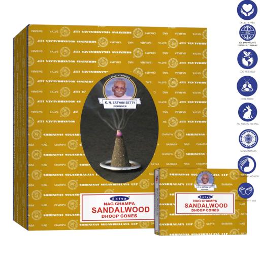 Satya Sandalwood Dhoop Cones (12 Cones)