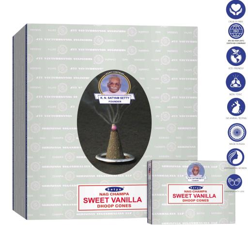 Satya Sweet Vanilla Dhoop Cones (12 Cones)
