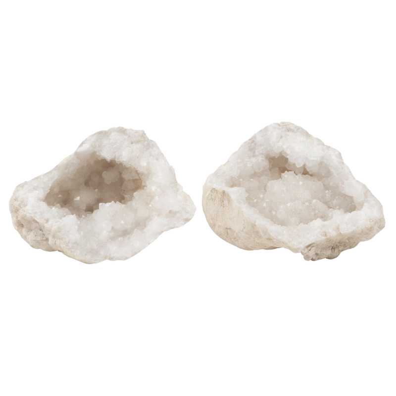 White Cracked Calcite Geode Pair - 7.25-8 inch