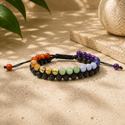 Lava Stone & Chakra 6mm Double Row Bead Bracelet - 6.75-10.25 inch