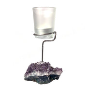 Amethyst Druse Tealight Holder with Metal Stand and Glass Votive 2.1 x 3.3 Inch