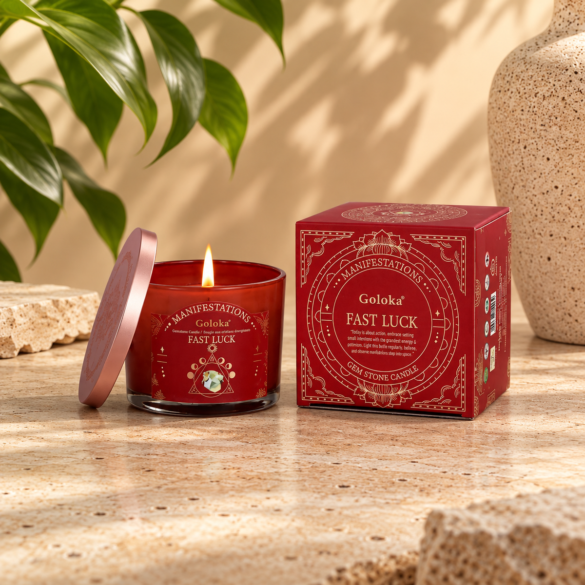 # Goloka Manifestations Fast Luck Jar Candle with Green Jade