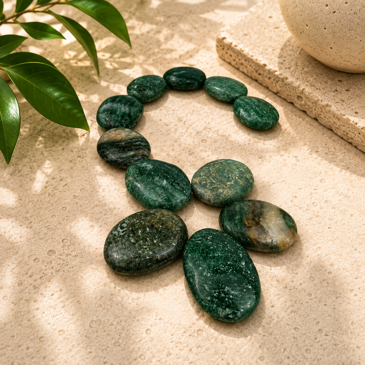 Green Aventurine with Quartz Worry Stone - 1.5 inch