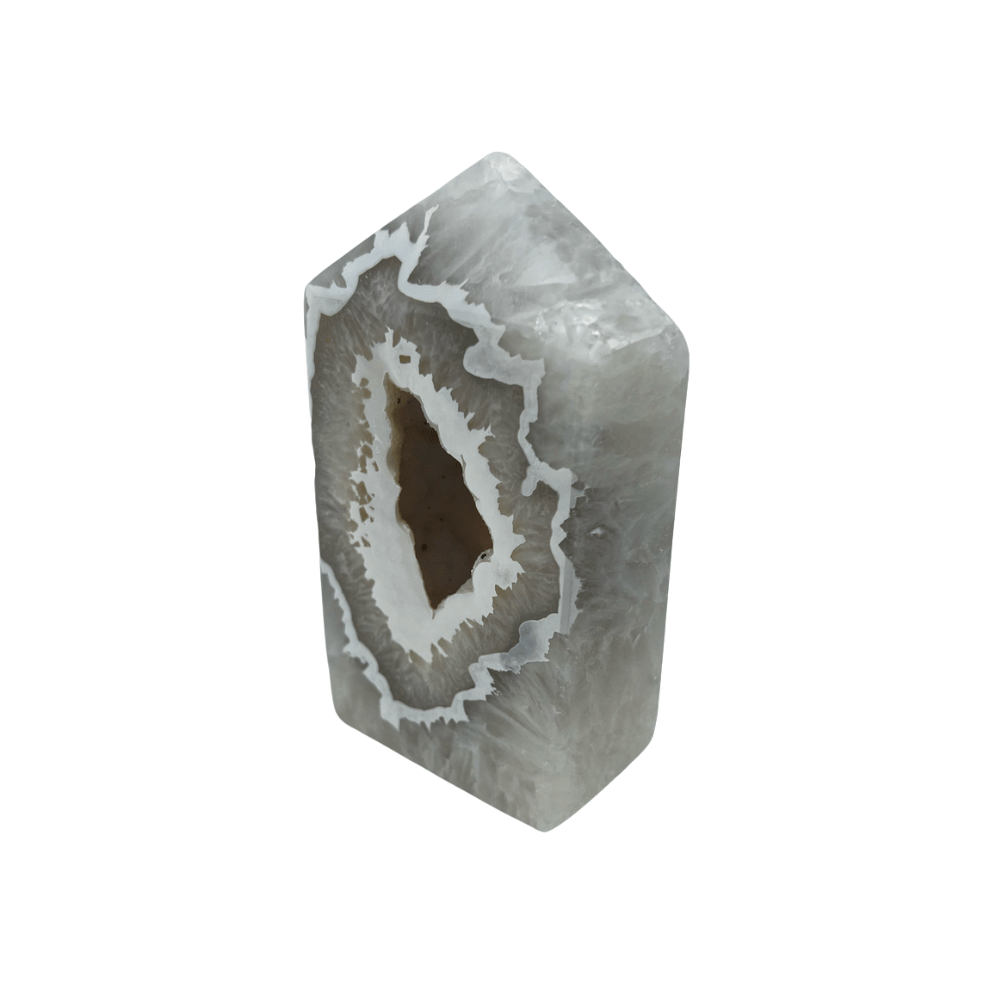 White Agate Top Polished Point with Druse - 4.25 inch