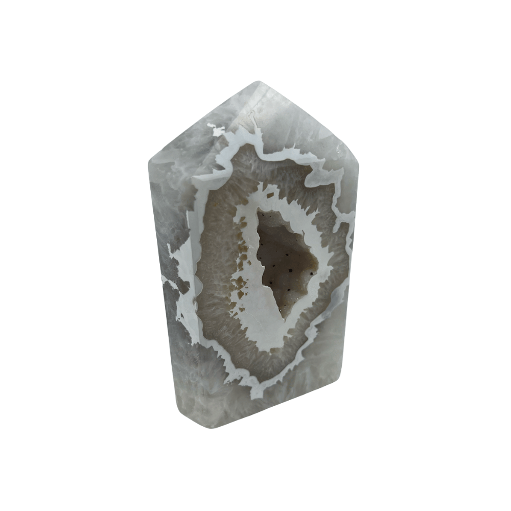 White Agate Top Polished Point with Druse - 4.25 inch