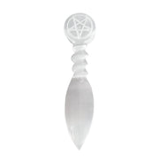 Selenite Engraved Pentacle Athame - 9.5 Inch
