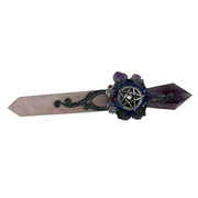 Amethyst and Rose Quartz Pentacle Wand - 7.75 inch