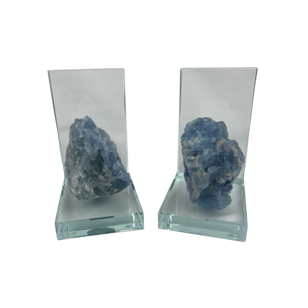 Blue Calcite Rough Bookends - 5.5 inch
