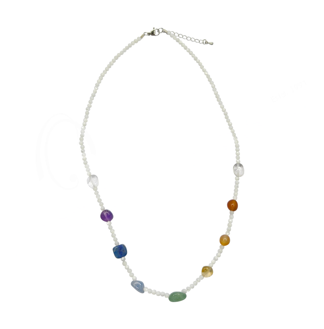 Chakra Nuggets Mother of Pearl Adjustable Necklace - 21 inch