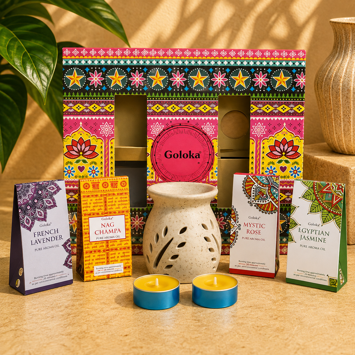 Goloka Aroma Oasis Gift Set - Oil Burner & Aroma Oil Set