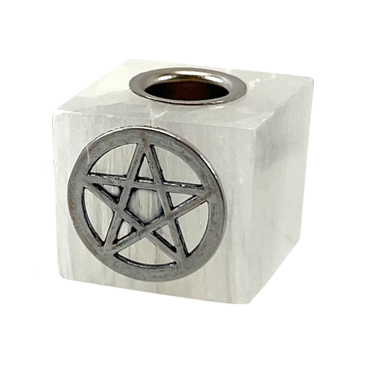 Selenite Pentacle Mini Candle Holder - 1.5 inch