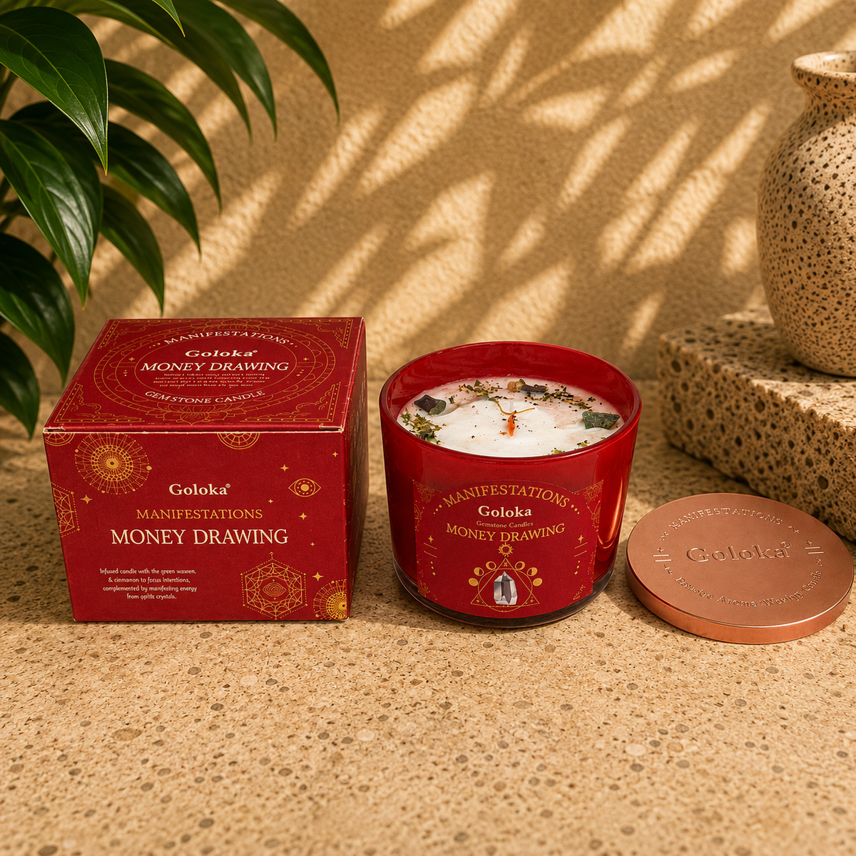 # Goloka Money Drawing Gemstone Candle - Pyrite