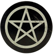 Black Onyx with Pyrite Slice Pentacle Engraved Incense Holder - 2.75 inch