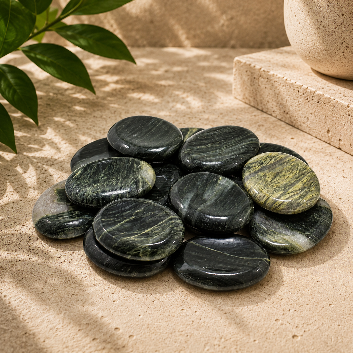 Green Hair Jasper Worry Stone - 2 inch