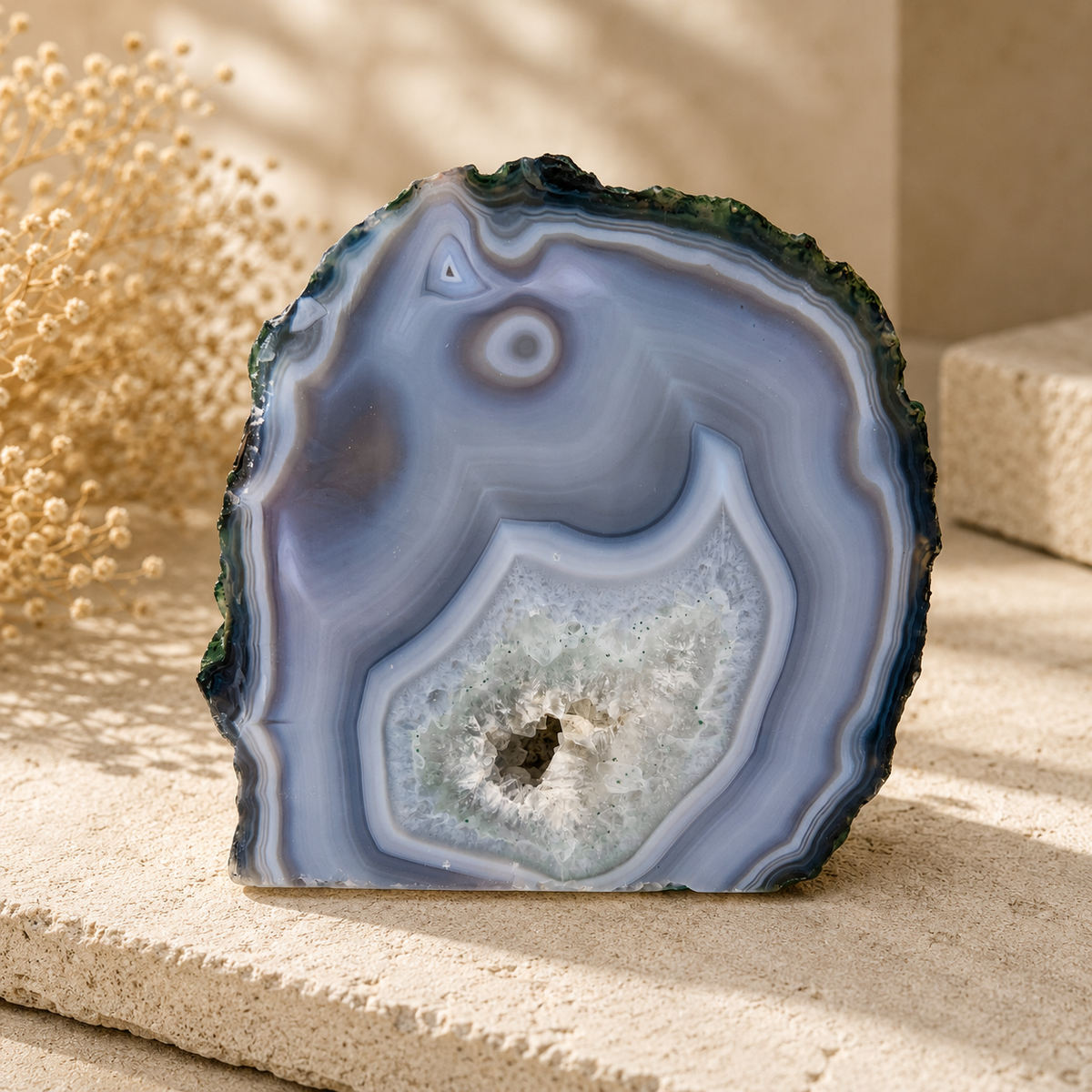 Blue Agate Geode Half - 4.8 x 4.9 inch