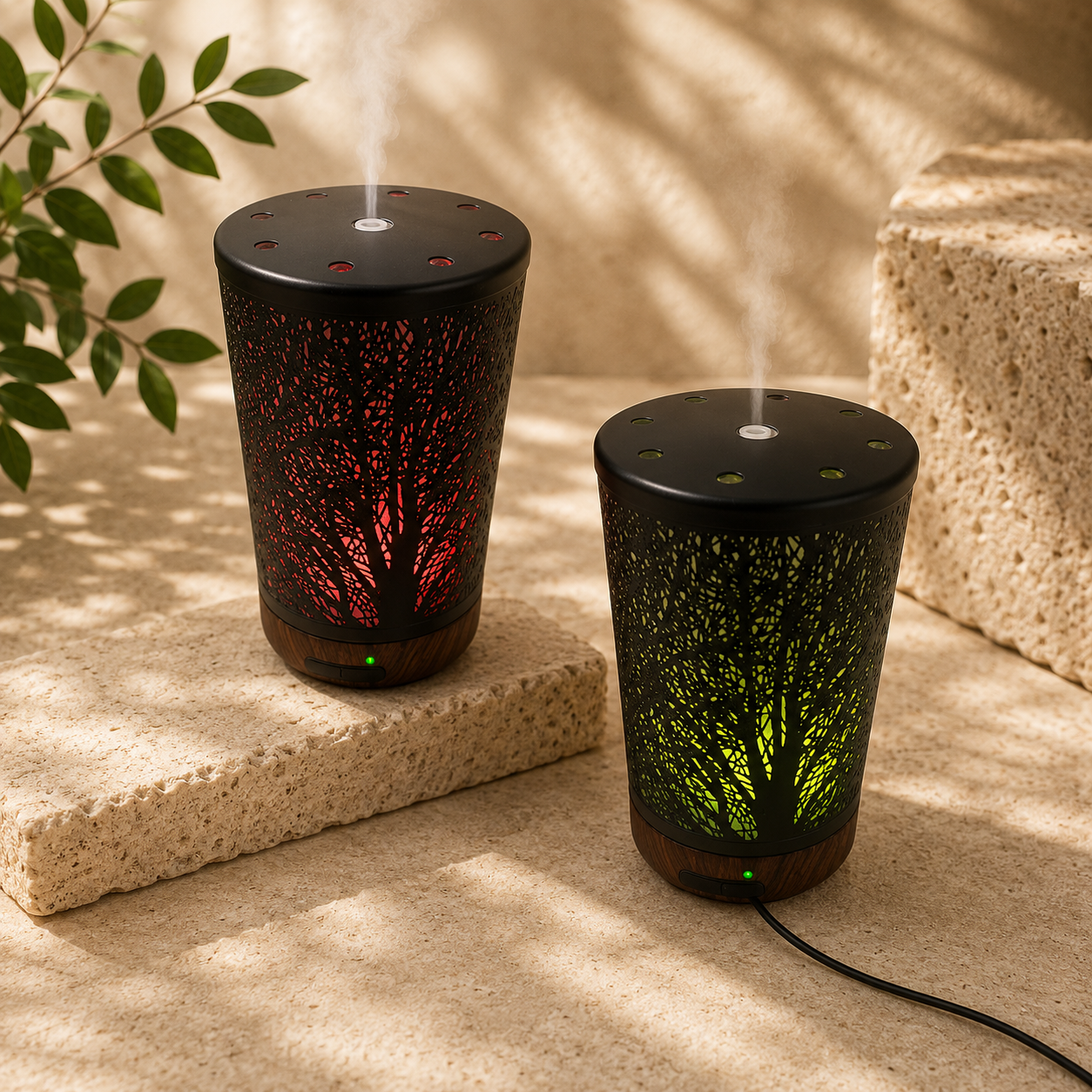 Equsupro Wood-Effect Forest LED Oil Diffuser - 100 ml