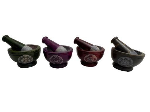 Seven Chakra Soapstone Mortar and Pestle Set - 4 inch