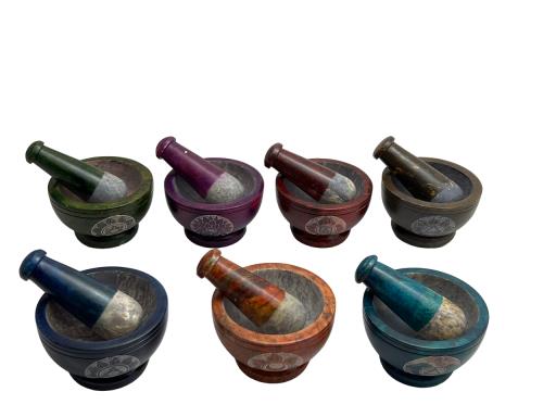 Seven Chakra Soapstone Mortar and Pestle Set - 4 inch