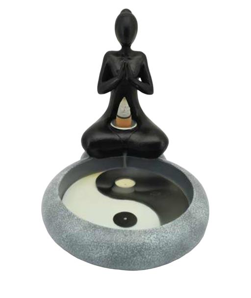 Meditating Figure Yin Yang Backflow Incense Burner - 5.5 inch