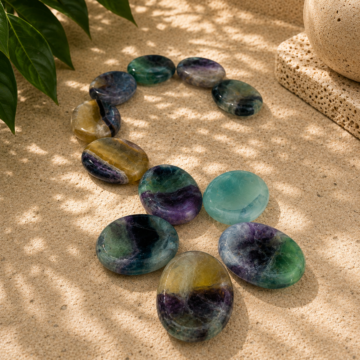 Rainbow Fluorite Worry Stone - 2 inch