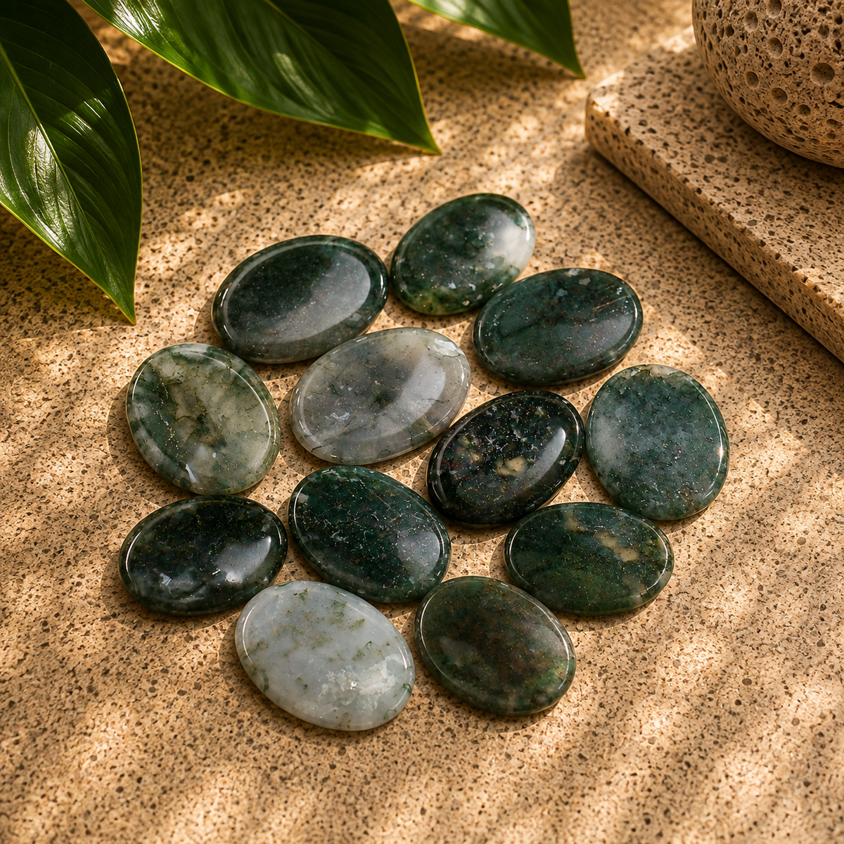 Moss Agate Worry Stone - 1.5-1.75 inch