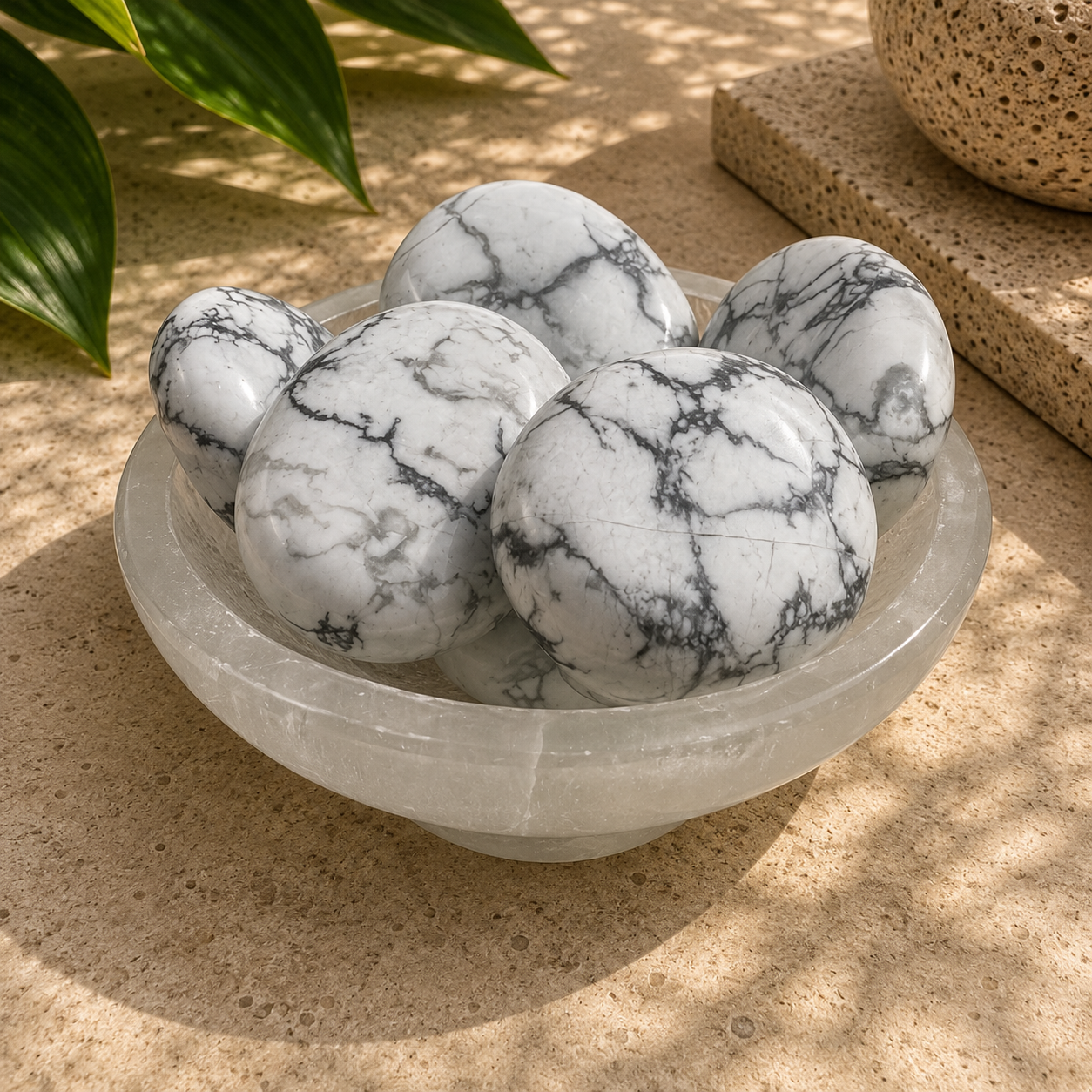 White Howlite Palm Stone - 1.75 inch