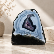 Amethyst Geode Half With Blue Agate - 5.6 x 5.8 inch
