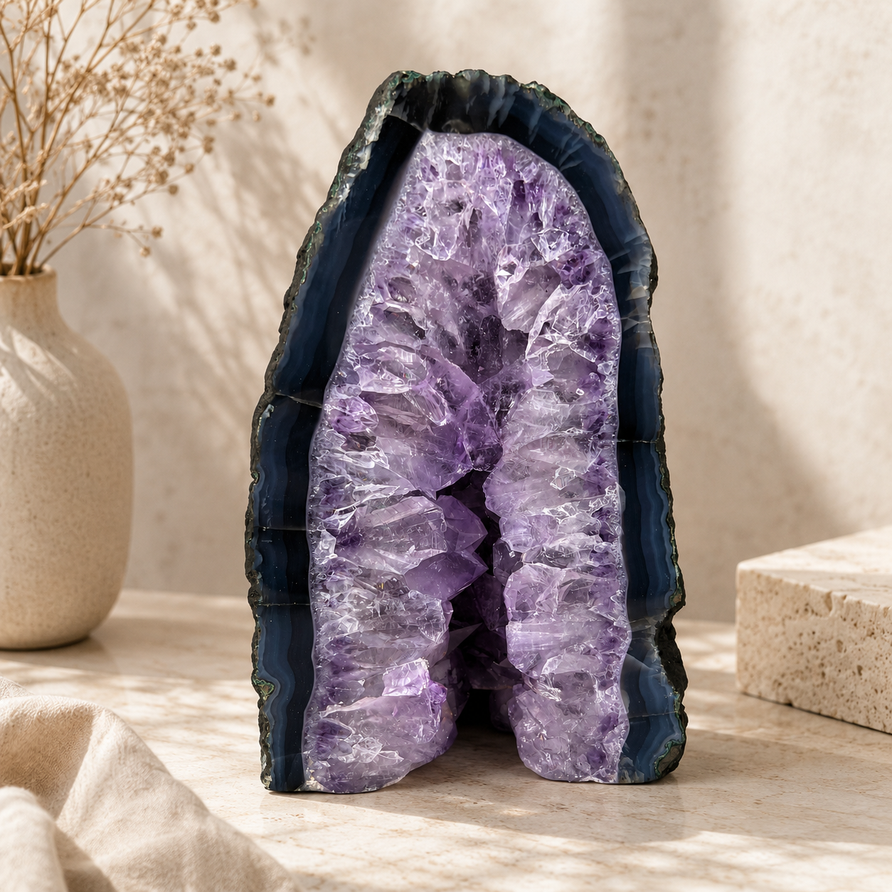 Amethyst Geode Half With Blue Agate - 8.0 x 5.2 inch