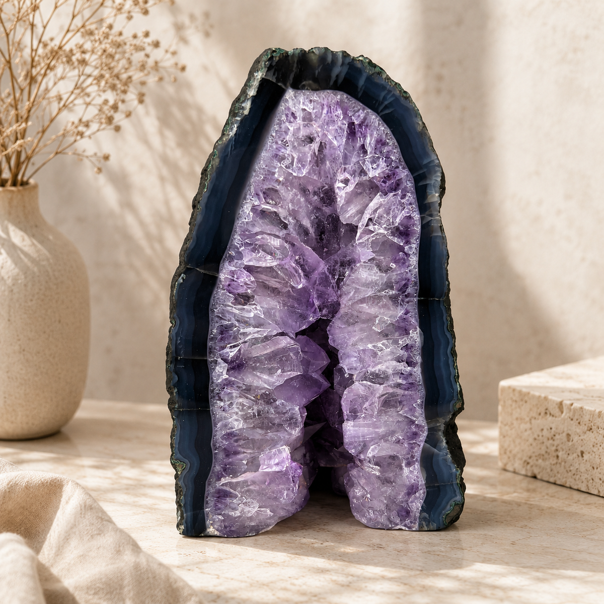 Amethyst Geode Half With Blue Agate - 8.0 x 5.2 inch