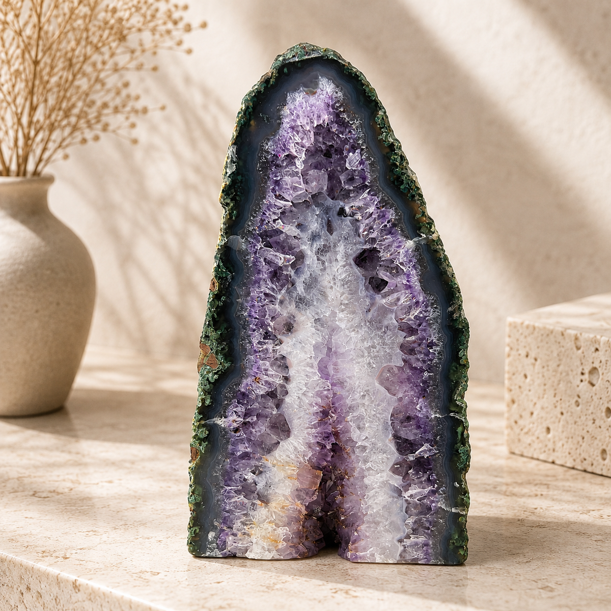 Amethyst Geode Half With Blue Agate - 7.4 x 4.3 inch