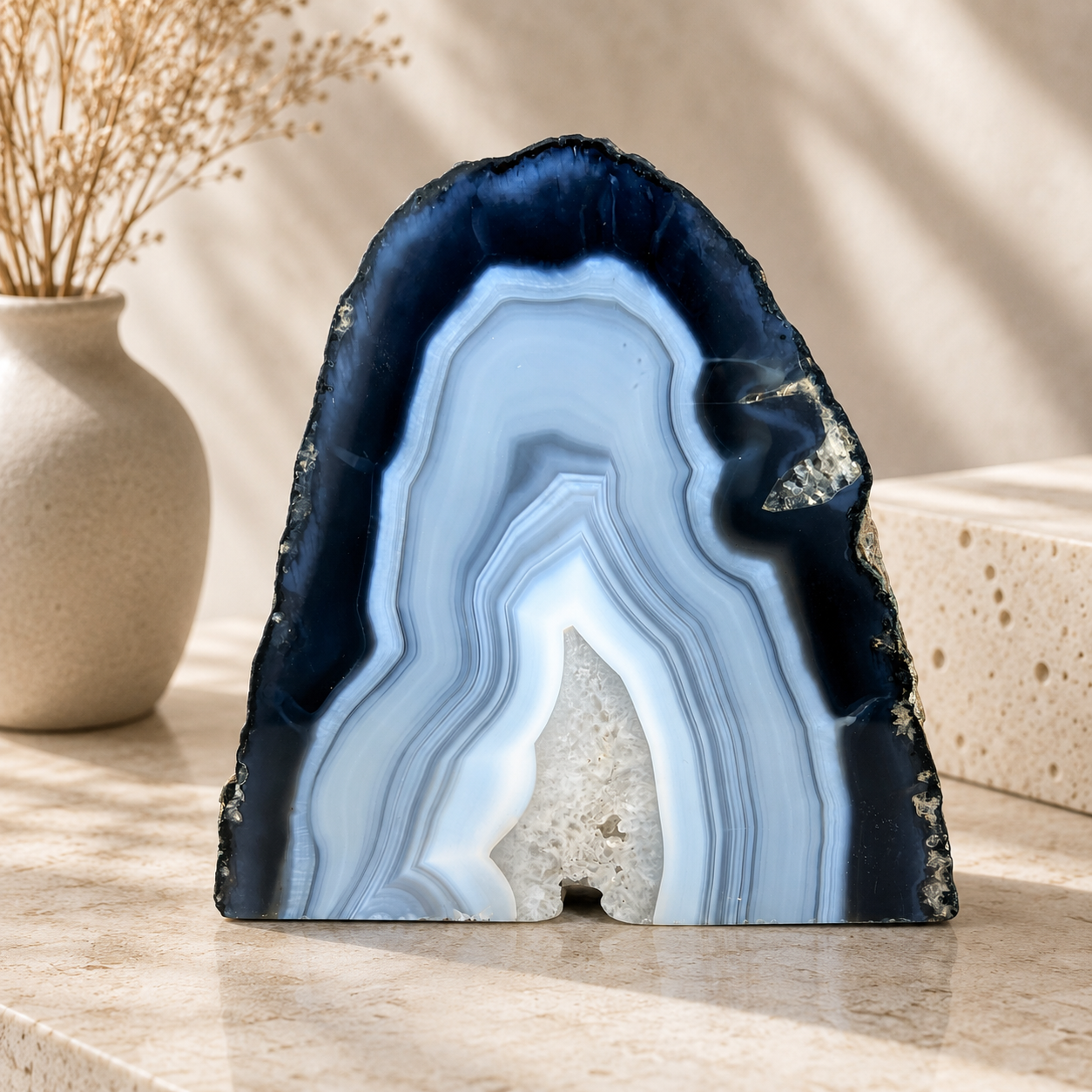 Blue Agate Geode Half - 6.1 x 6.6 inch