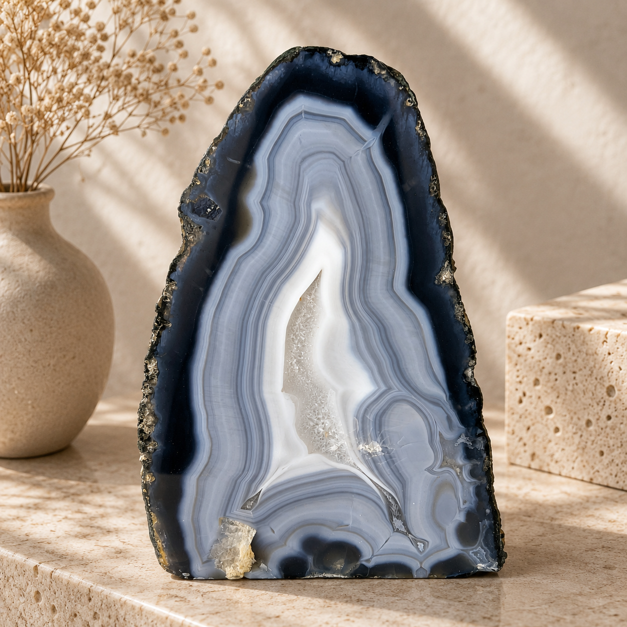 Blue Agate Geode Half - 9.8 x 6.5 inch