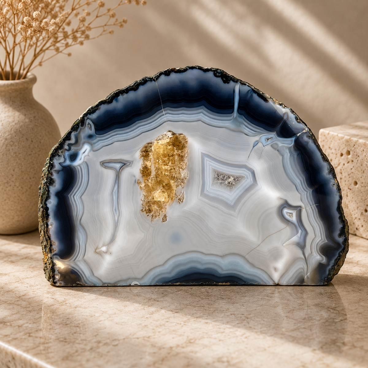 Blue Agate Geode Half - 6.2 x 10.4 inch