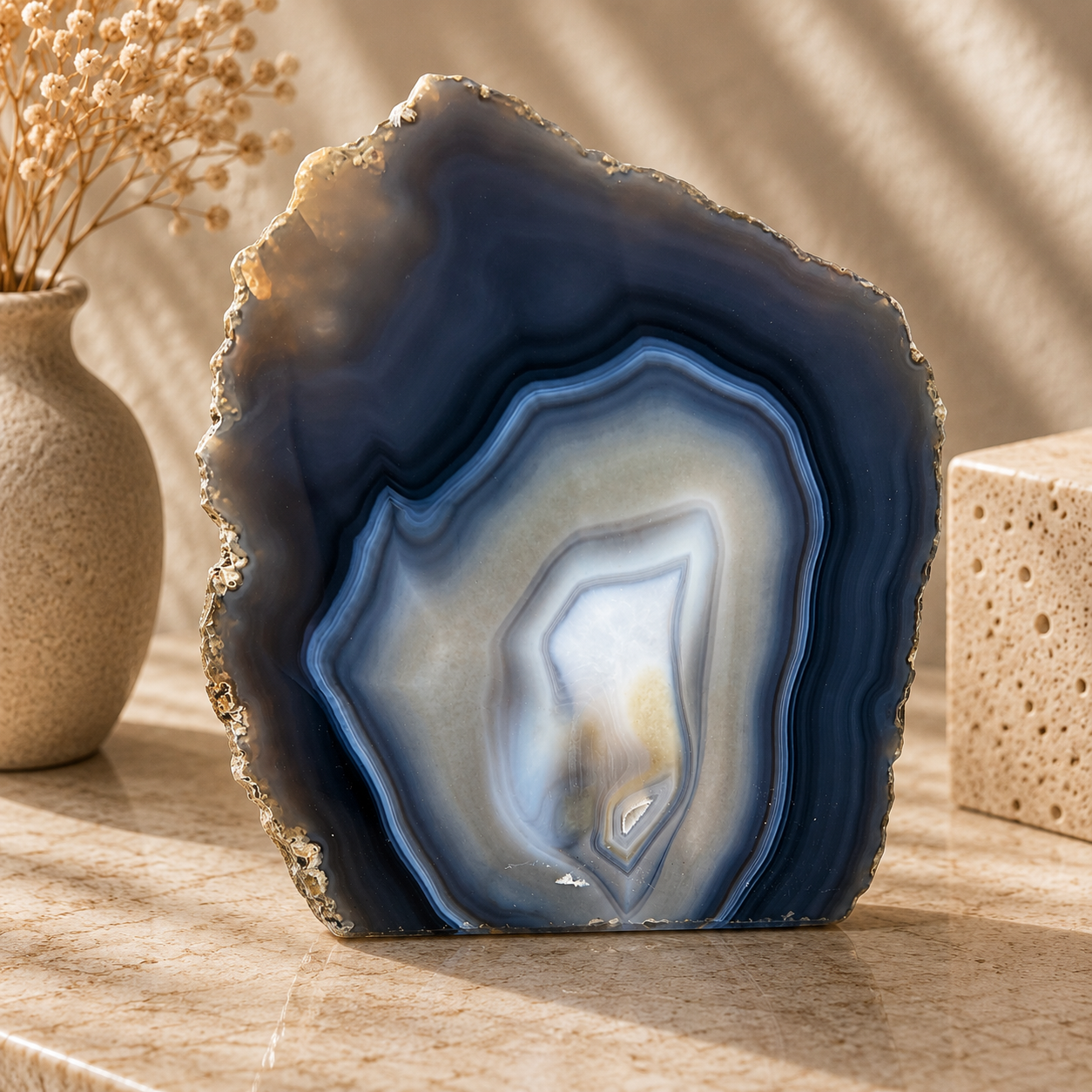 Blue Agate Geode Half - 6.0 x 5.6 Inch