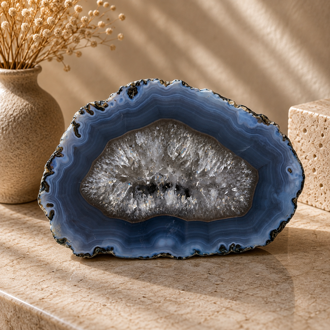 Blue Agate Geode Half - 3.8 x 5.9 inch