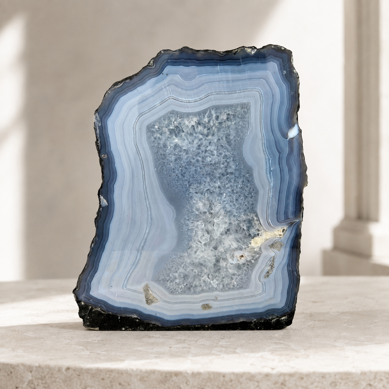 Blue Agate Geode Half - 9.4 x 7.4 inch