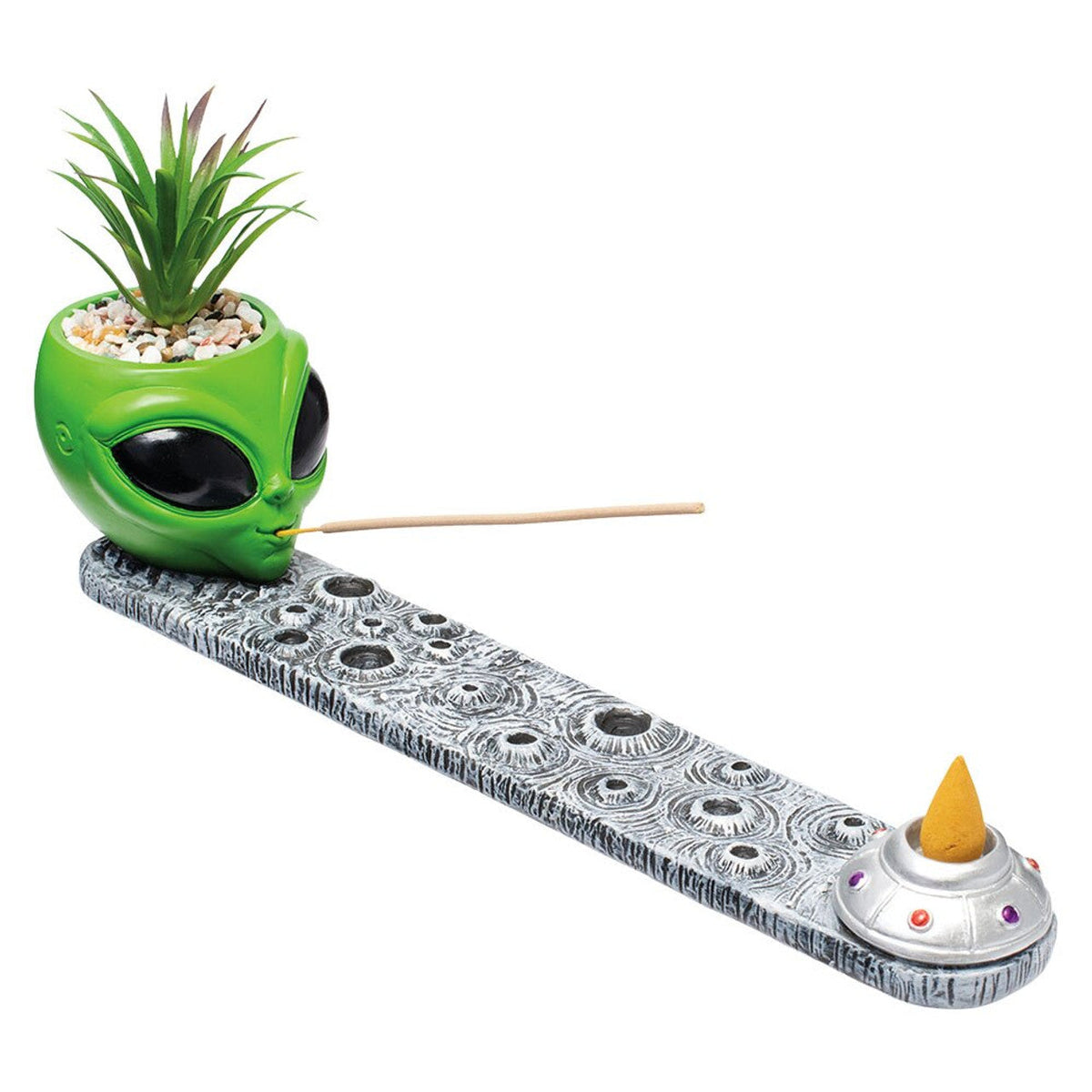 Fujima Alien Incense Burner with Faux Plant - 12.5 inch