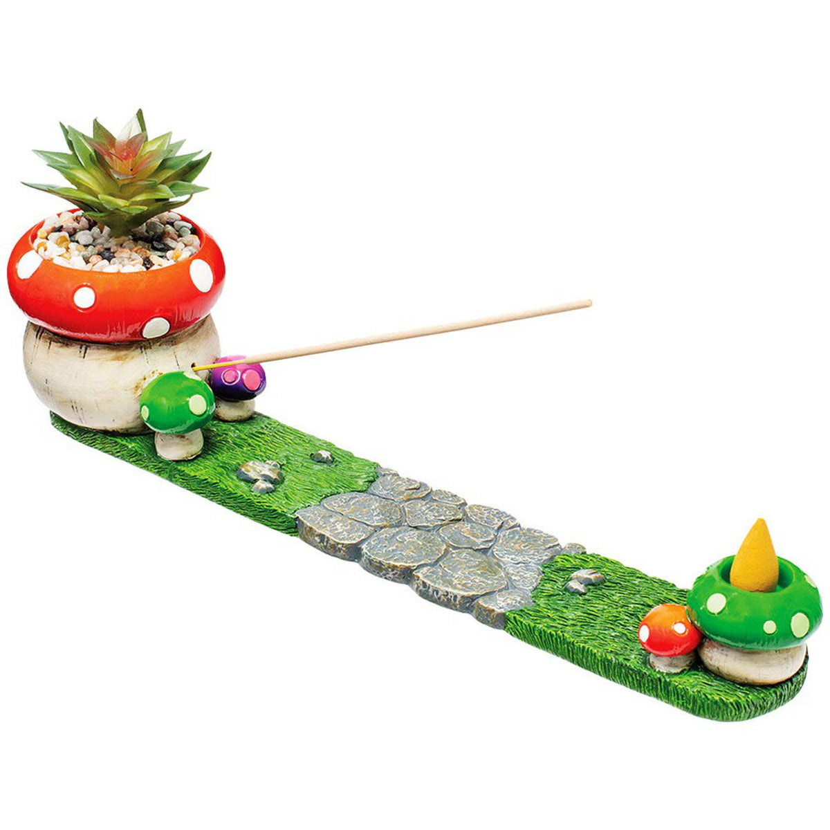 Fujima Mushroom Incense Burner with Faux Plant (12.5 in)