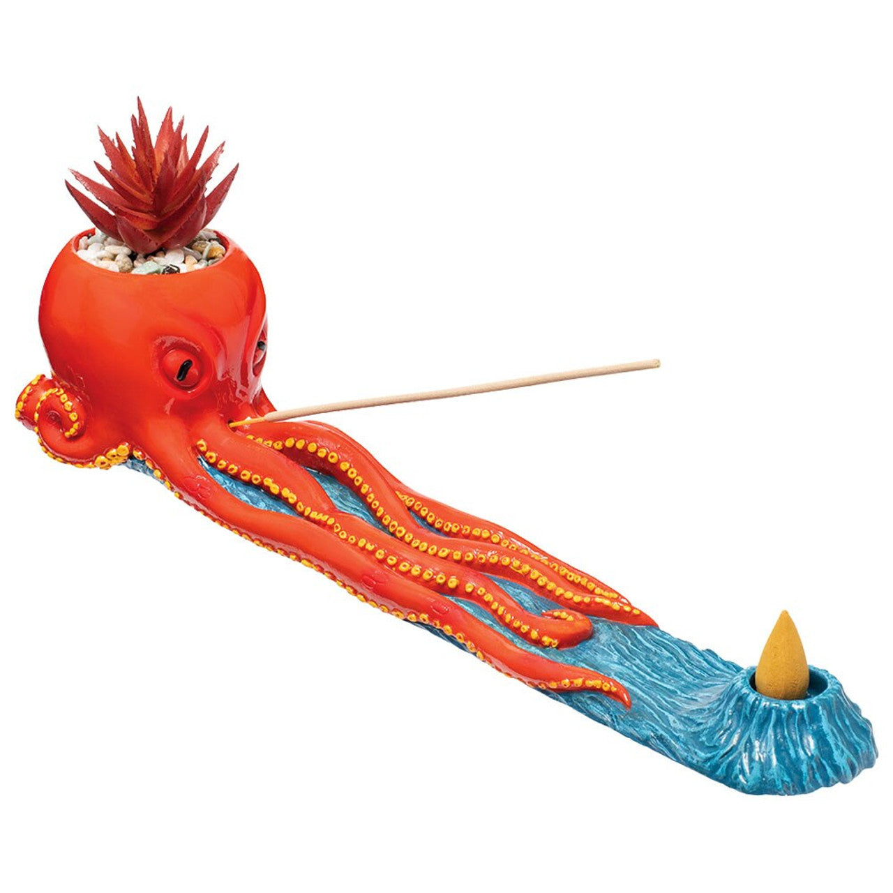 Fujima Octopus Incense Burner with Faux Plant (12.5 in)