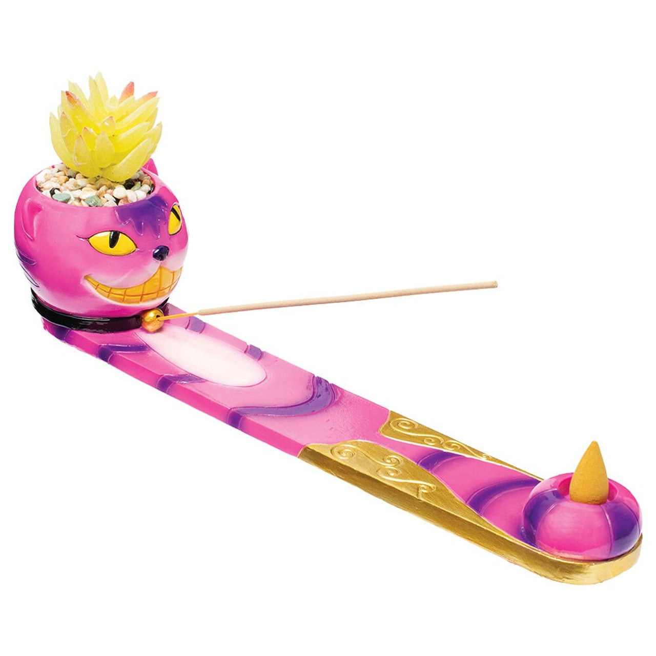 Fujima Trippy Cat Hand-Painted Incense Stick and Cone Burner - 12.5 inch