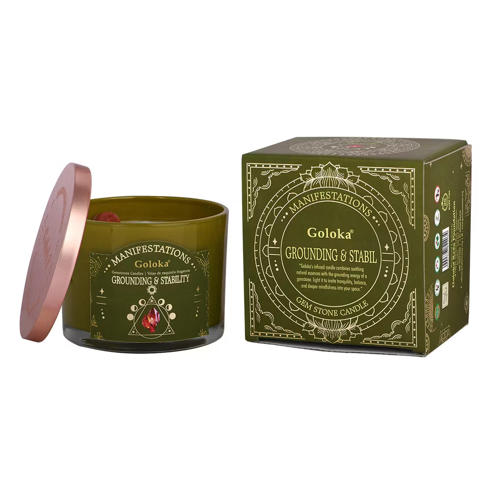 Goloka Grounding & Stability Gem Stone Candle with Red Jasper (9 oz)