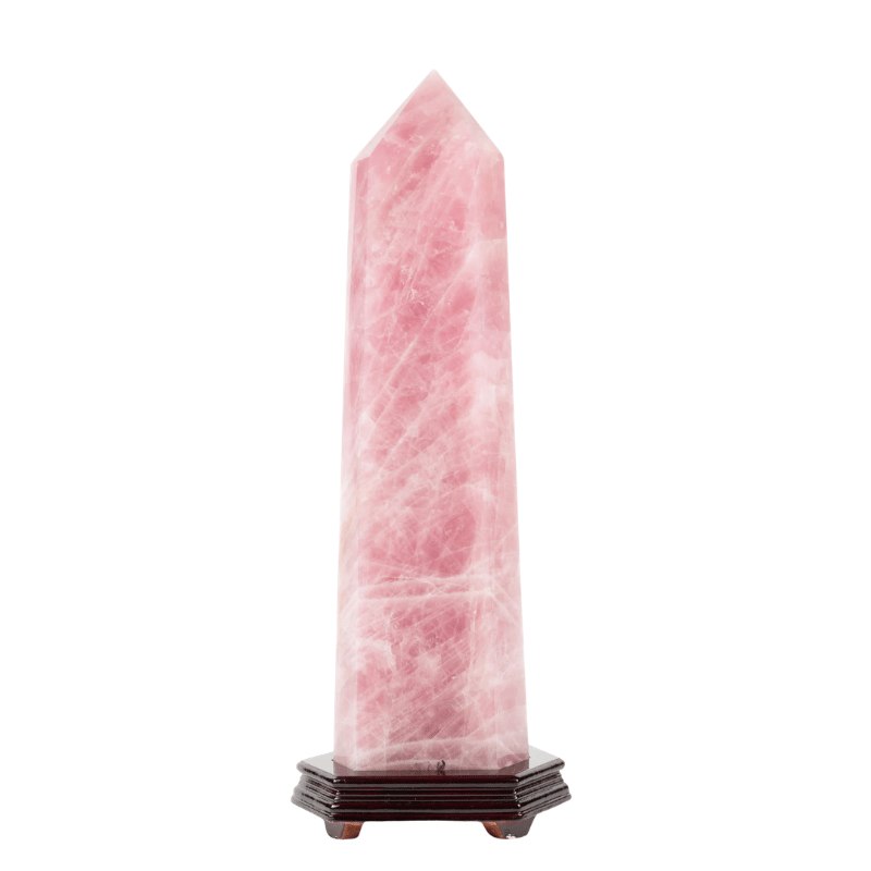 Rose Quartz Crystal Tower on Wood Stand - 24.5 inch