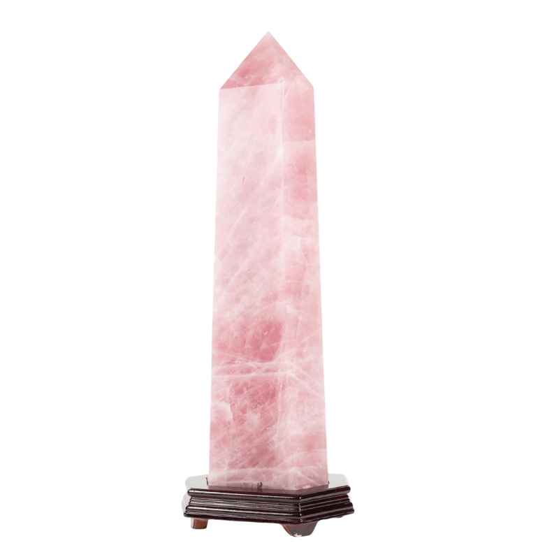 Rose Quartz Crystal Tower on Wood Stand - 24.5 inch