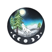 Lone Wolf Moon Phase Round Incense Stick Burner - 4.8 inch